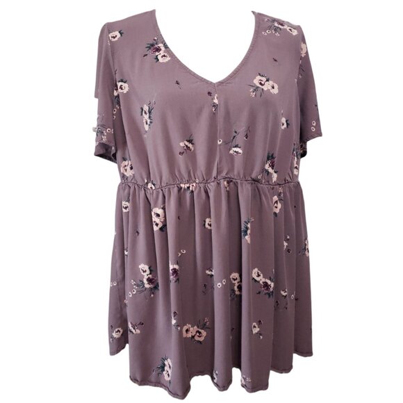 Torrid Size 2X Floral Blouse Babydoll Challis Lilac - Picture 1 of 4